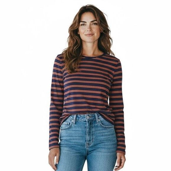 Duluth Trading Co Tops - Duluth Trading Co Long Sleeve Striped Crew Neck Cotton Shirt Women's size Large